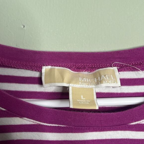 Michael Kors Pink Striped Tee Large - Picture 2 of 5